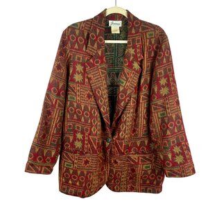 Vintage 80s 90s Joanna Blazer Jacket Women Large Red Southwest Tribal Geometric